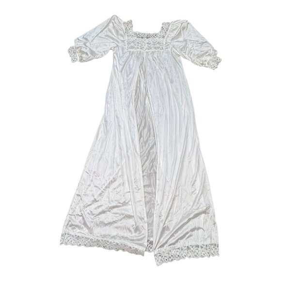 Vintage Miss Elaine Petite Ivory Nylon Lace Nightgown Puff Sleeves & Lace Trim - Picture 1 of 6